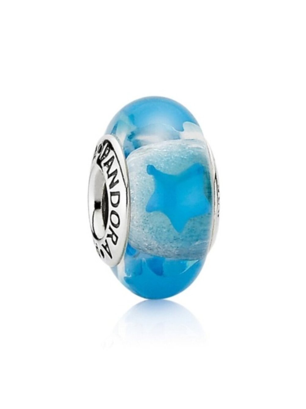 Pandora Retired Sterling Silver Murano Glass Blue Stars Bead - 790905